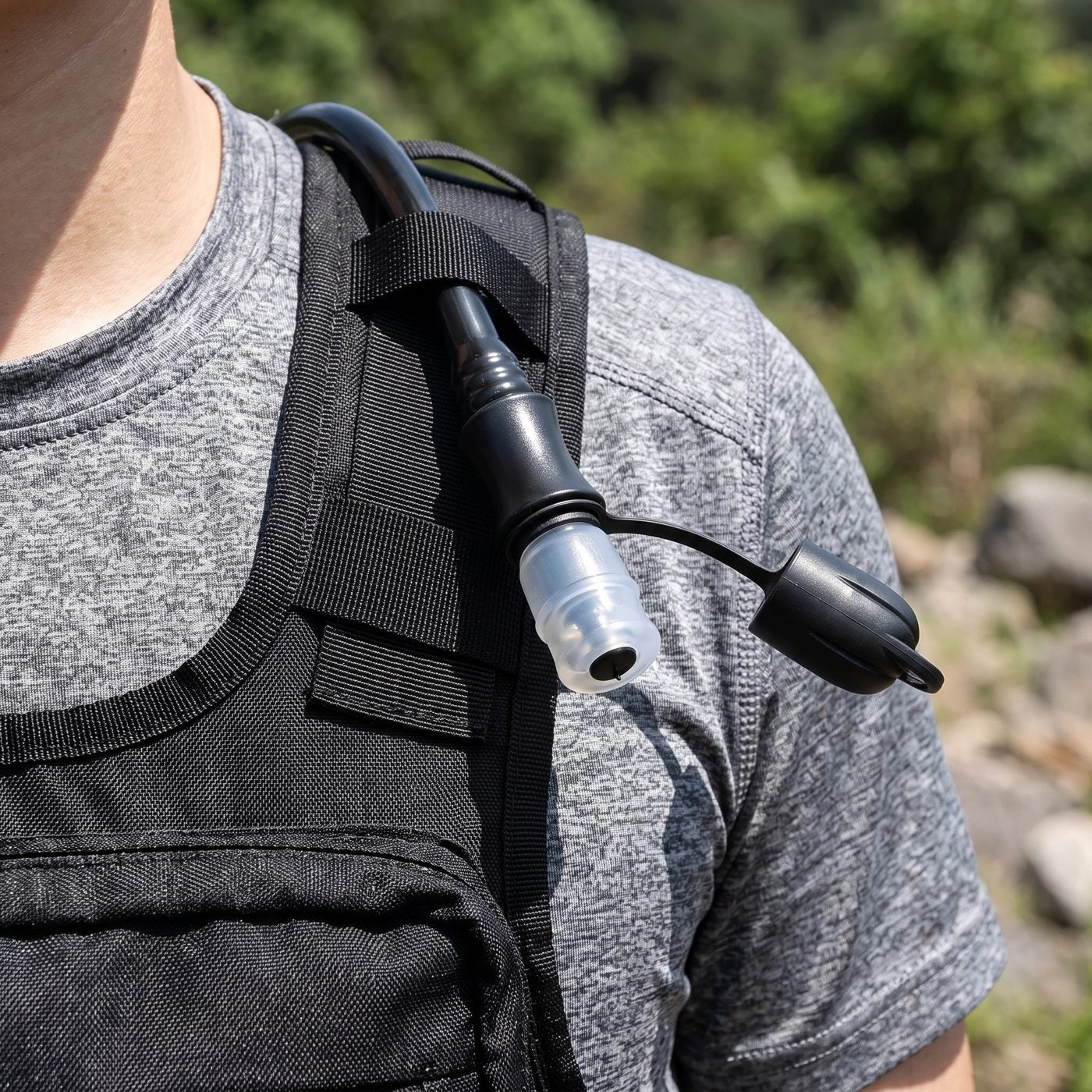 Sipping hands-free from the bite-valve tube