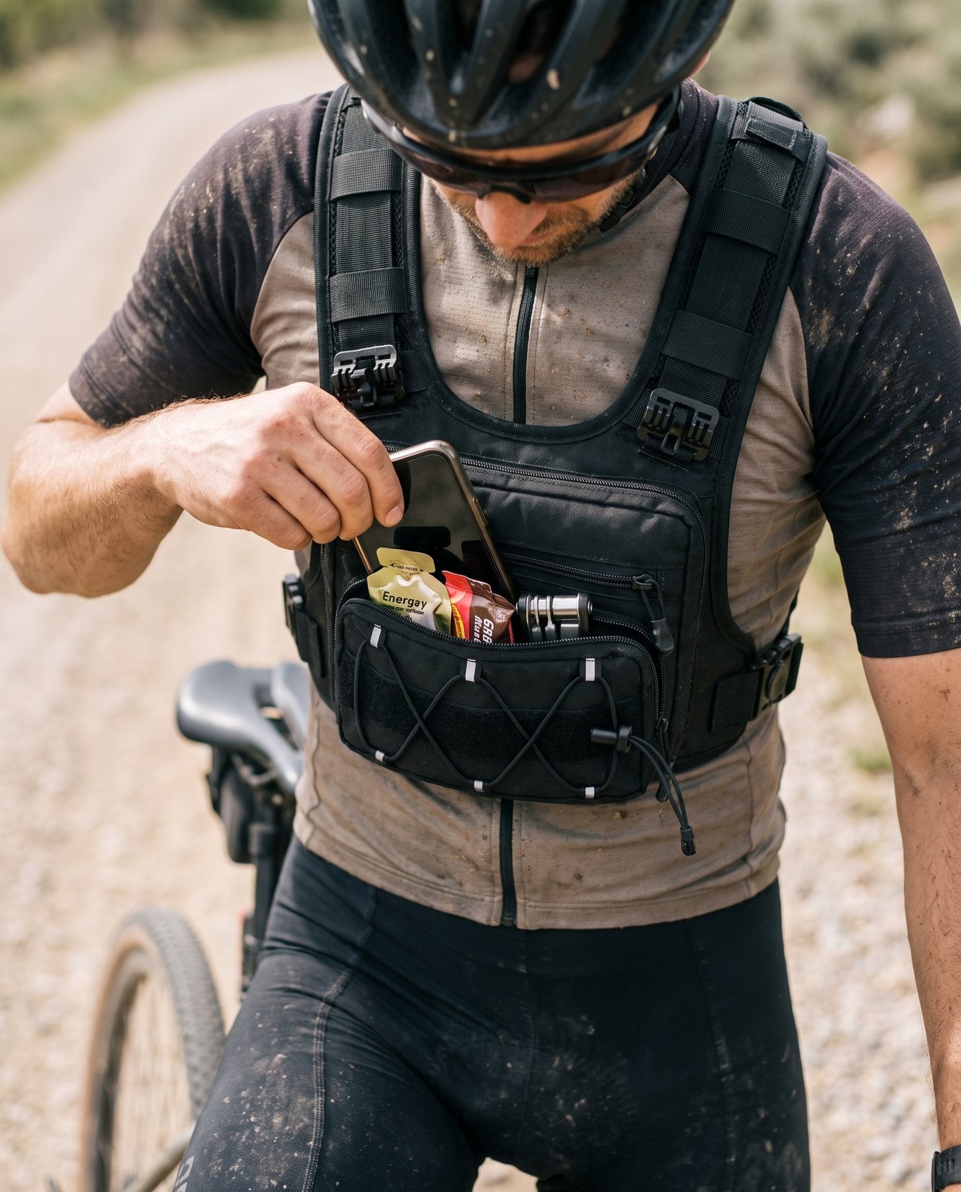 Front chest pockets, phone and gels